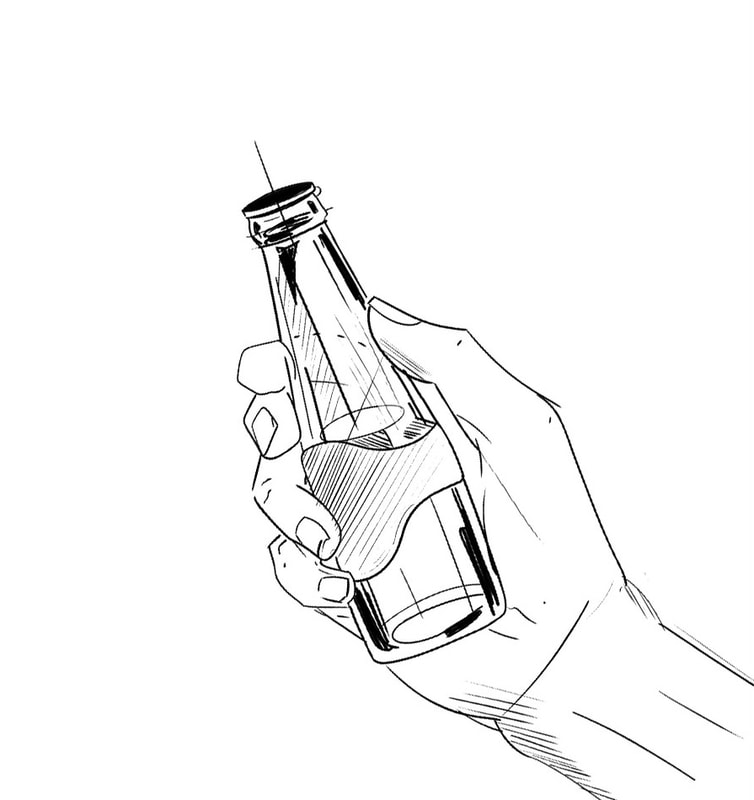 Hand holding bottle sketch