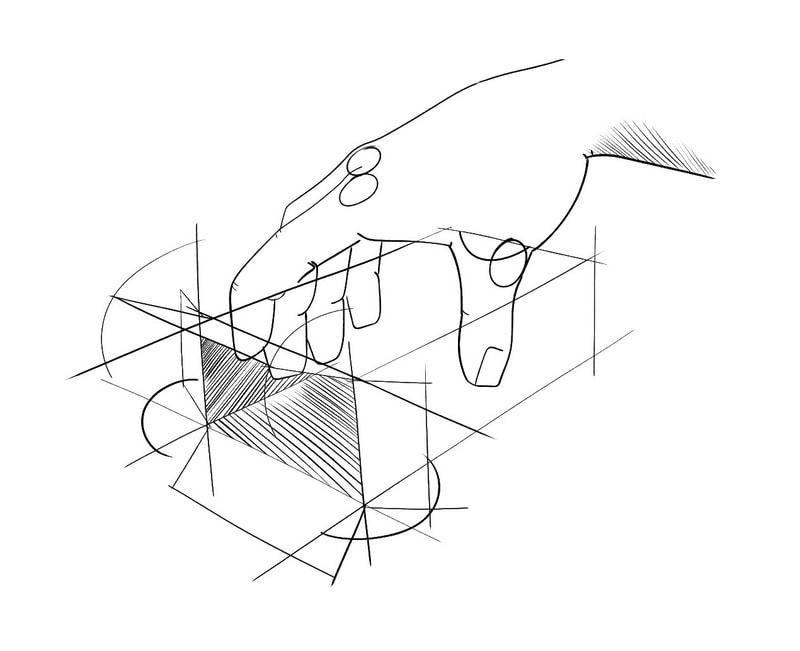 Hand holding box sketch